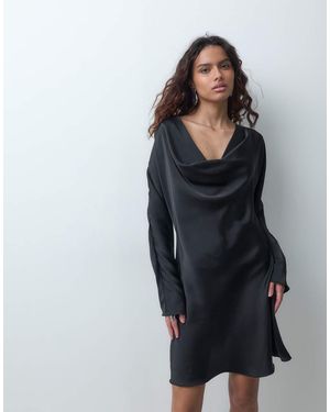ONLY Cowl Neck Long Sleeve Mini Dress - Black
