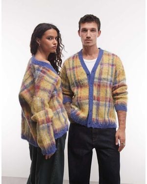 Reclaimed Vintage Unisex Knitted Brushed V Neck Cardigan - Blue