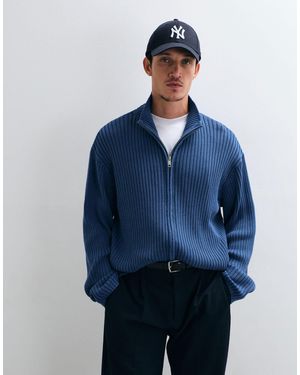 Weekday Zip Through Rib Cardigan - Blue
