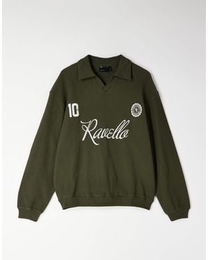 ASOS Sweat décontracté et côtelé à col polo à encoche et imprimé devant - Vert