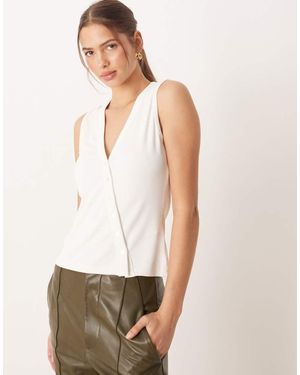 Abercrombie & Fitch Rib Longline Asymetric Button Down Tank Top - Blue