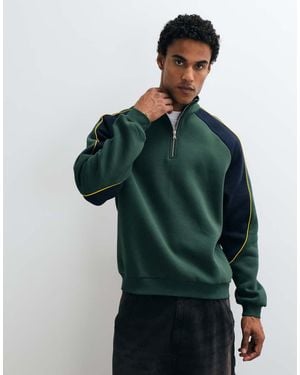 ASOS Sudadera Holgada Con Media Cremallera, Paneles Cosidos Y Ribetes En Verde
