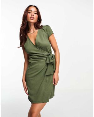 New Look Textured Wrap Mini Dress - Green