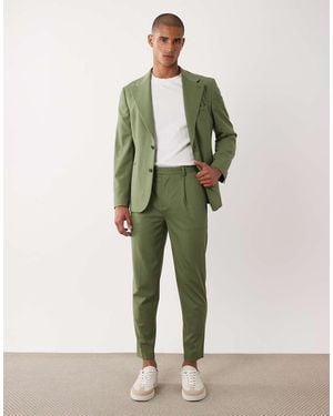 ASOS 100% Summer Wool Tapered Suit Trousers - Green