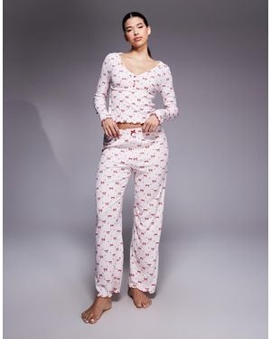 River Island Jersey Bow Print Pyjamas - Purple