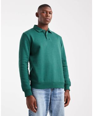 New Look Button Rugby Polo Sweatshirt - Green