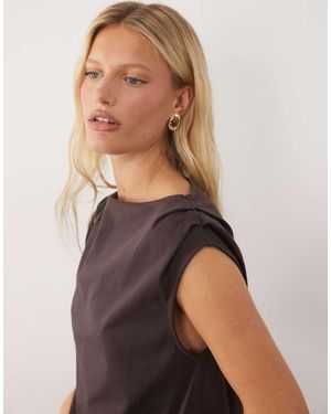 ASOS Boat Neck Top With Ruched Shoulder Details - Brown