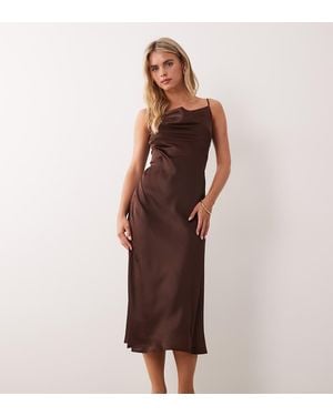 New Look Satin Cowl Neck Midi Dress - Brown