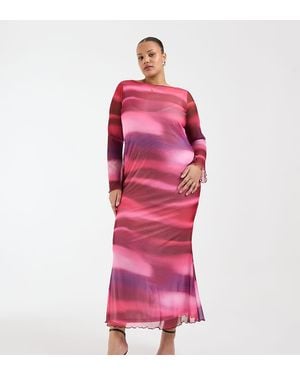Vero Moda Long Sleeve Mesh Maxi Dress - Pink