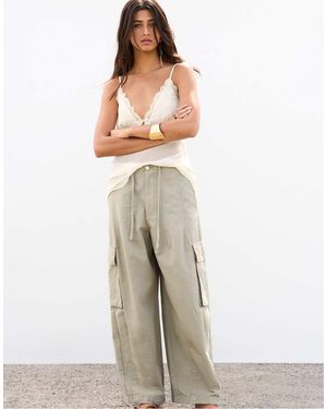 Pull&Bear Balloon Fit Cargo Trousers - Green