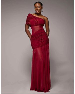 Goddiva Gathered One Shoulder Sheer Panel Maxi Dress