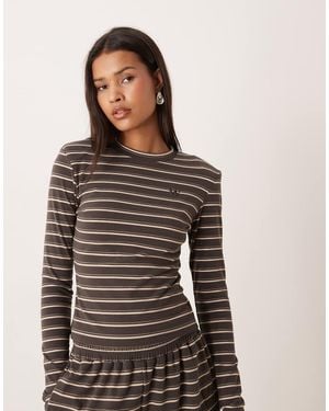 Wanderdoll Frankie Premium Heavyweight Jersey Crew Neck Long Sleeve Top Co-ord - Brown