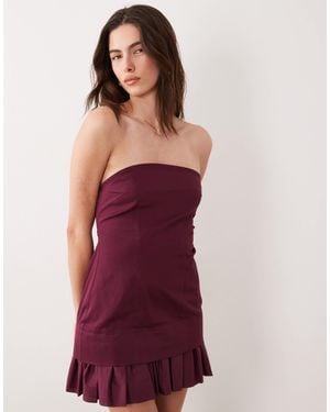 ASOS Structured Cotton Bandeau Mini Sundress With Ruffle Hem - Purple