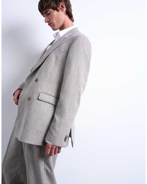 TOPMAN Blazer Doppiopetto Color Pietra Con Motivo A Spina Di Pesce - Grigio