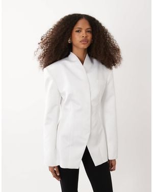 ASOS Heavy Satin High Neck Cinch Blazer - White