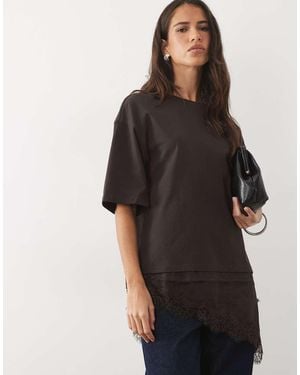 Jdy Oversized T-Shirt Met Kanten Details - Zwart
