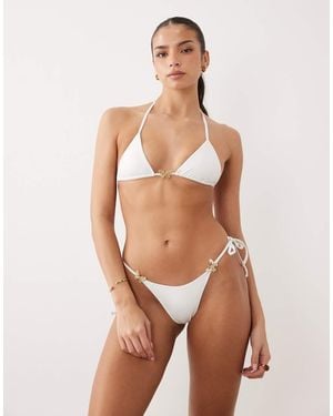 Oh Polly Butterfly Detail Tie Side Triangle Bikini Bottom Co-Ord - White