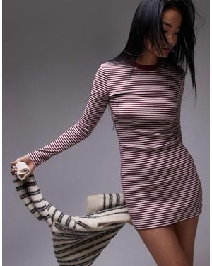 TOPSHOP Stripe Long Sleeve Crew Neck Mini Dress - Red