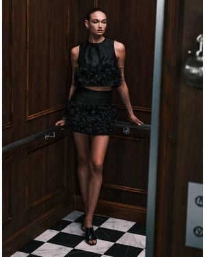 Sister Jane Plume Organza 3D Floral Mini Skirt Co-Ord - Black