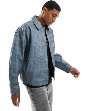 ASOS Oversized Faux Leather Washed Harington Jacket - Blue