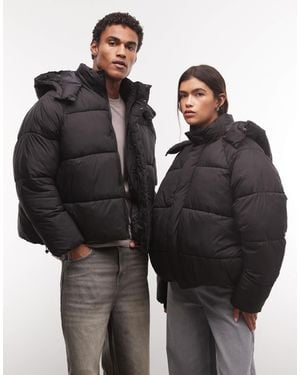 Collusion Unisex Puffer Jacket With Hood - Black