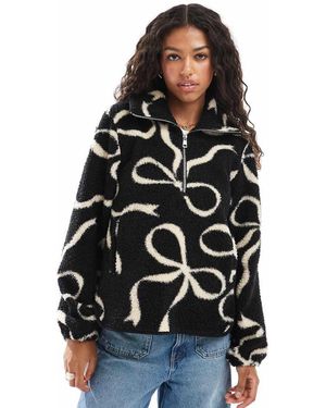 Threadbare Fleece Met 1/4 Rits En Strikkenprint - Zwart