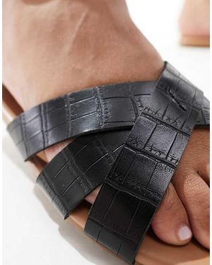 New look cross strap flat slider sandal in black croc deals
