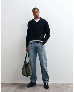 Mango 100% Katoenen Trui Met Revershals - Blauw