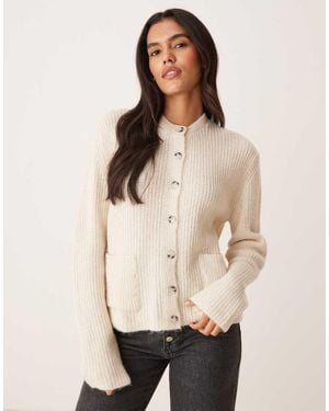 ASOS Knitted Cardigan With Patch Pockets - Natural