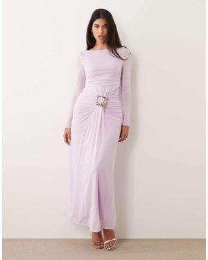 DASKA Slash Neck Tie Front Trim Detail Maxi Dress - Pink