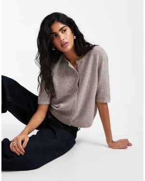Vero Moda Cárdigan Color Piedra Lunar De Manga Corta Con Cuello Redondo De Punto De -Neutro