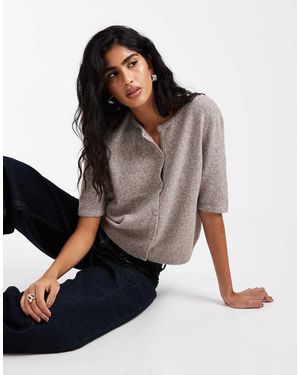 Vero Moda Round Neck Knitted Short Sleeve Cardigan - Natural