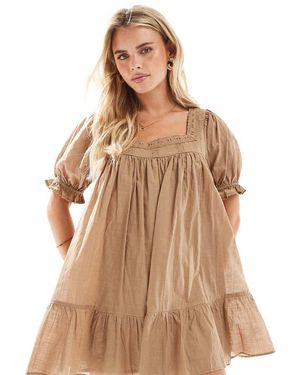 Miss Selfridge Aangerimpelde Jurk Met Voile - Bruin