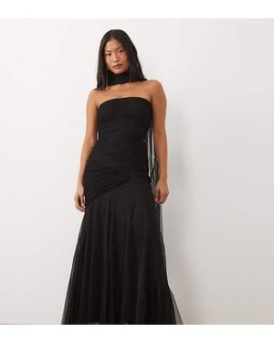 LACE & BEADS Vestido Maxi De Tul Sin Tirantes Fruncido Con Detalle De Pañuelo En - Negro