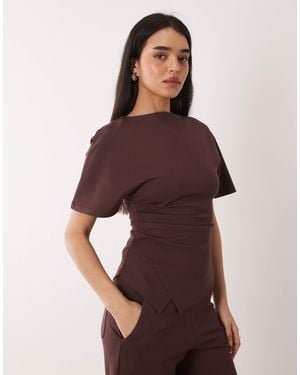 Pretty Lavish Structured Jersey Pleat Detail Top - Brown