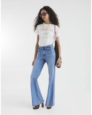 River Island High Rise Relaxed Flare Jeans - Blue