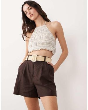 New Look Linen Blend Belted Short - Brown
