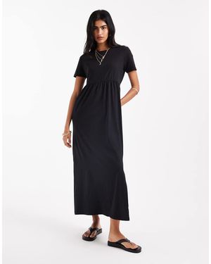 Threadbare Vestido Midi De Manga Corta Con Cintura Baja De Punto Liso De - Negro