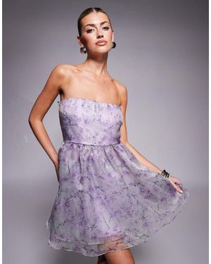 LACE & BEADS Organza Babydoll Micro Mini Dress - Purple