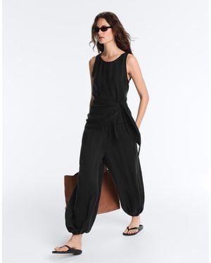Oysho 100% Cupro Bloomer Trousers - Black