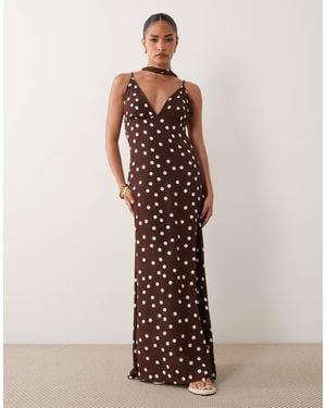 Vero Moda Cami Maxi Dress With Scarf Neck Detail - Brown