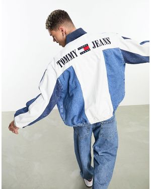 Tommy Hilfiger Giacca di jeans stile bomber lavaggio medio color block - Blu