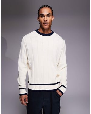 ASOS Oversized Knitted Wide Ribbed With Tipping Sweater - Gray