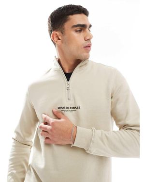 Only & Sons Jersey Color Piedra Con Cremallera Corta Y Cuello Alto Curated De -Neutro
