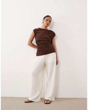 JDY Petite Textured Semi-sheer Pants - White