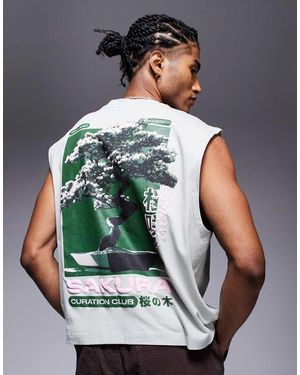ASOS Canotta Oversize Squadrata Grigia Con Grafica Sportiva Sul Retro - Marrone