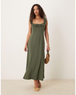 ASOS Midi-Jurk Met Ruches Aan De Voorkant En Bandjes - Groen