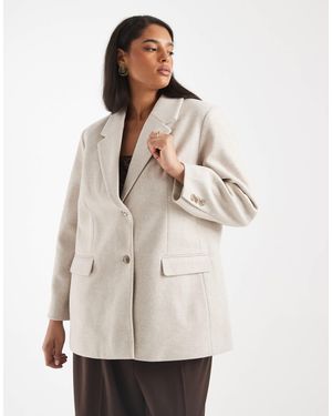 Vero Moda Felt Oversized Blazer Jacket - Natural