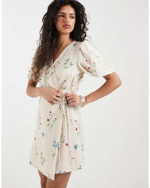 Vero Moda Flutter Sleeve Wrap Front Mini Dress - Natural