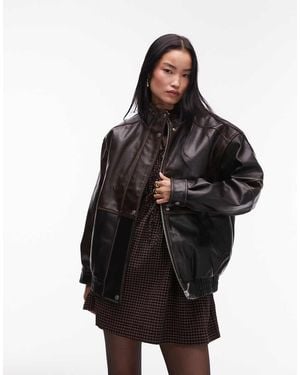 TOPSHOP Faux Leather Super Oversized Bomber Jacket - Black